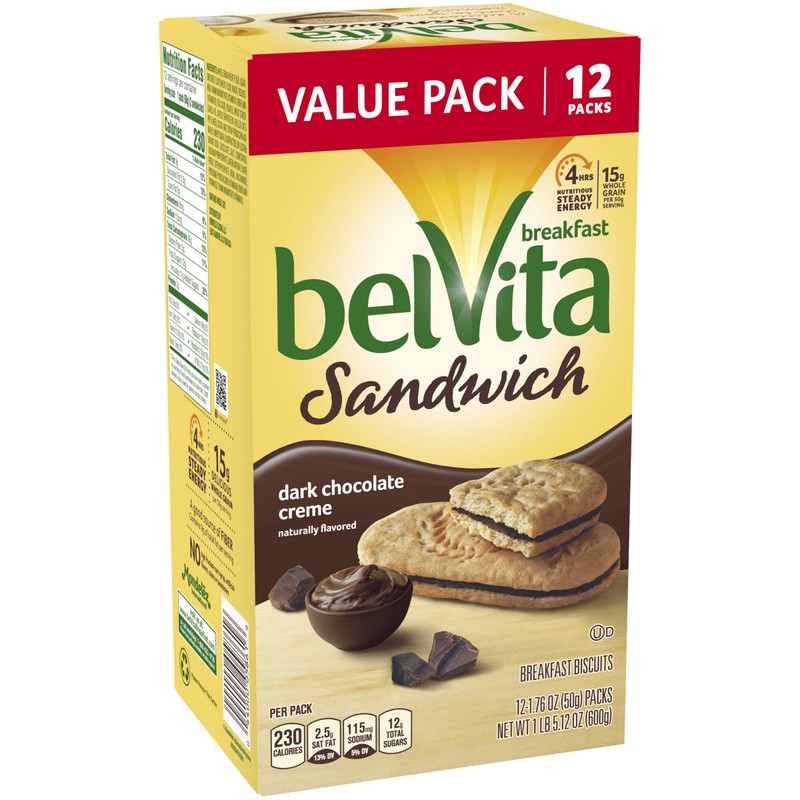 Belvita Sandwich Dark Chocolate Creme Breakfast Biscuits, 6 Value Pack