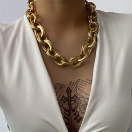 CSIYANJRY99 Chunky Gold Necklaces for Women,Multilayer Punk 80s Hip Hop Necklace,Layered Cuban Link Chain Statement Necklace 90s Freaknik Outfit Accessories for Women (Gold Chunky)