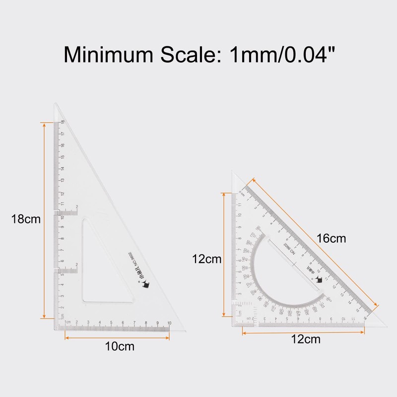 2 PCS Triangle Ruler Square Set 18cm, 16cm 30/60 and