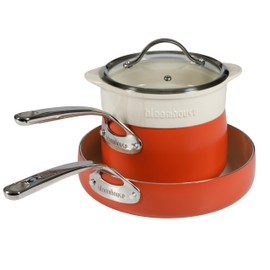 Bloomhouse 4-Piece Heavy-Gauge Aluminum Pots and Pans Cookware Set w/Non-Stick Non-Toxic Ceramic Interior and Ceramic Steamer Insert Terracotta Orange