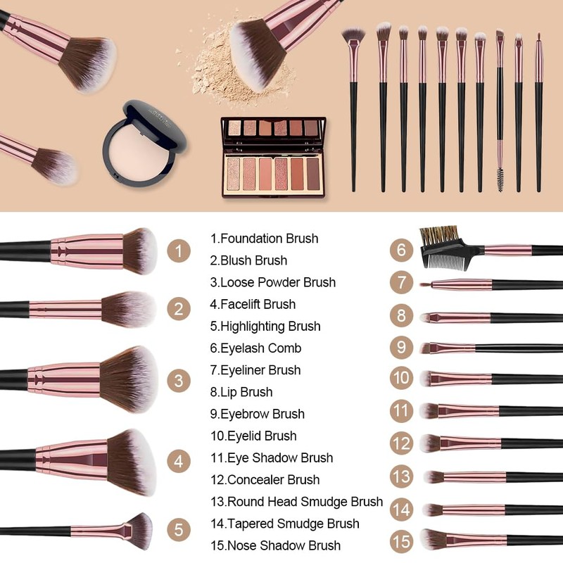 Vicloon Makeup Brush Set, 15 Pieces Professional Brush Set, Premium