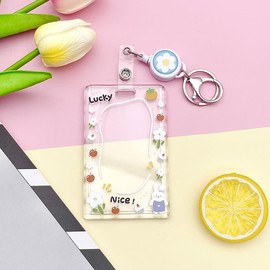ID Badge Holder with Retractable Badge Reel Clip and Lanyard, Cute Card Name Tag Lanyard Vertical ID Protector Bage Clips for Nurse Doctor Teacher Student (Rabbit)