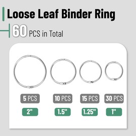 Mr. Pen- Loose Leaf Binder Ring, 60 Pack, 4 Sizes, Silver Binder Rings, Book Rings, Metal Rings for Index Cards, Rings for Flash Cards, Index Card Rings, Paper Rings, Small Binder Ring, Book Ring