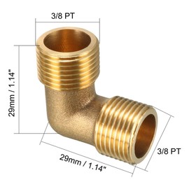 sourcing map Brass Elbow Pipe Fitting 90 Degree 3/8 PT Male x 3/8 PT Male Connector