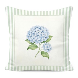FOPENEM Blue Hydrangea Floral Pillow Covers 18x18, Blue Hydrangea Decor, Cottagecore Blue and White Striped Botanical Flower Decorative Pillow Covers for Bedroom Living Room