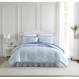 Laura Ashley- Twin Comforter Set, Cotton Reversible Bedding Set with Matching Sham(s), Farmhouse Home Décor (Bedford Blue, Twin)