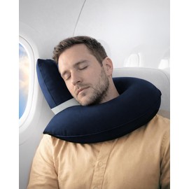 CANDY CANE Inflatable Neck Pillow for Airplane Travel with JShaped Design and 360° Support - Window Leaning Head & Chin Rest for Long Flights - Compact Blow Up for Air Travel