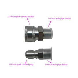 Quick Connect Kit,1/2”inch Male Thread Fittings,5000 PSI Quick connect Socket,Male Pipe Thread, Pressure Washer Adapter Set, 2 Pieces