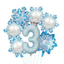 Snowflake Balloons Decorations Snowflake 3rd Birthday Balloons with Crown for Girls Boys Birthday Winter Wonderland Snow Theme Party Decorations (3rd Birthday)