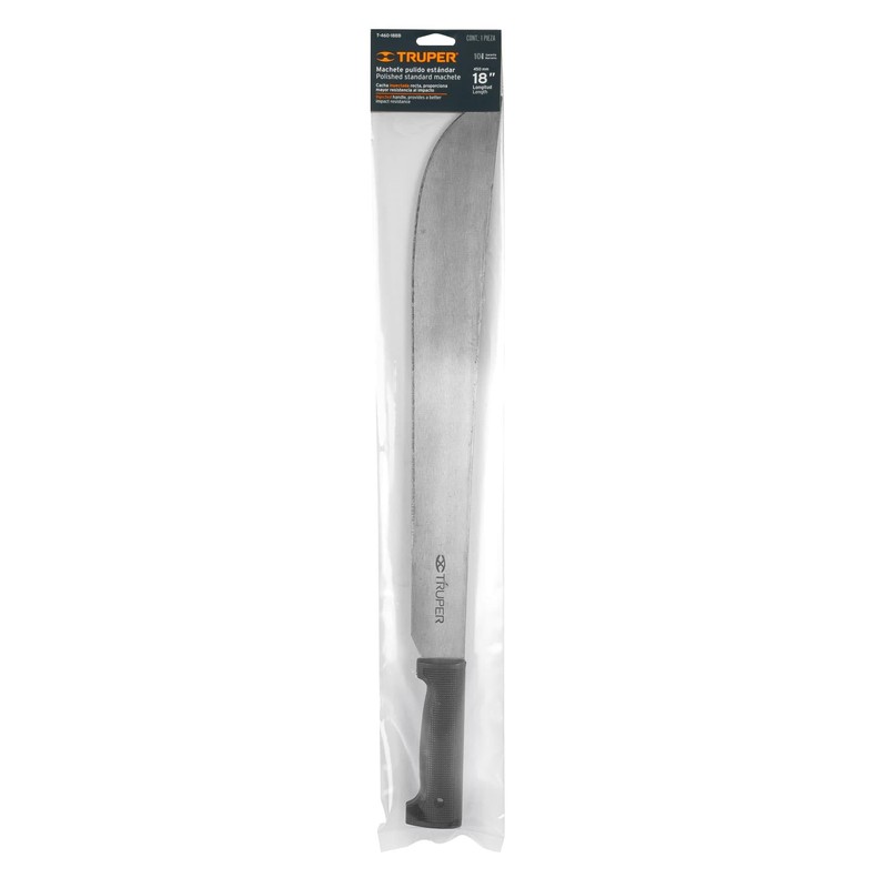 TRUPER T-460-18BB Black Handle 18" Straight Blade Machete, Rivetless in