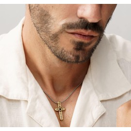 Dada Gioielli - Necklace with cross for men and women with black stone - in burnished gold or silver, hypoallergenic stainless steel in diamond-coated silver look, 45 + 5 cm, Stainless Steel Stainless