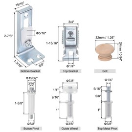 sourcing map Bifold Door Hardware Kit Include Top & Bottom Pivot, Bracket & Guide Wheel, Knob & Screw Bi-fold Closet Door Hardware Kit for Folding Pocket Door Accordion Door Barn Door