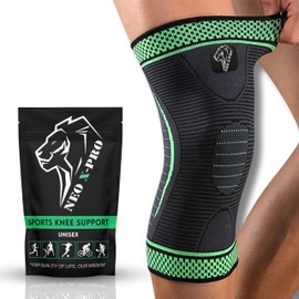 NEO X-PRO Sports Knee Brace Plain Uniform Compression Modern Design for Fitness, Crossfit, Training, Running, Gym - 4 Sizes S to XL - Sports Knee Support - Knee Support (Green, L)