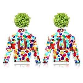 Kentucky Derby Earrings Derby Riding Suit Earrings for Women Acrylic Western Colorful Checkered Jacket Earring Derby Horse Racing Outfits Accessories (Green)
