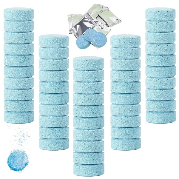 50 Pcs Car Screenwash Tablets, Screen Wash Tabs, Car Effervescent Tabs for Cars Windshield Glass Kitchen Windows Cleaning (Blue)
