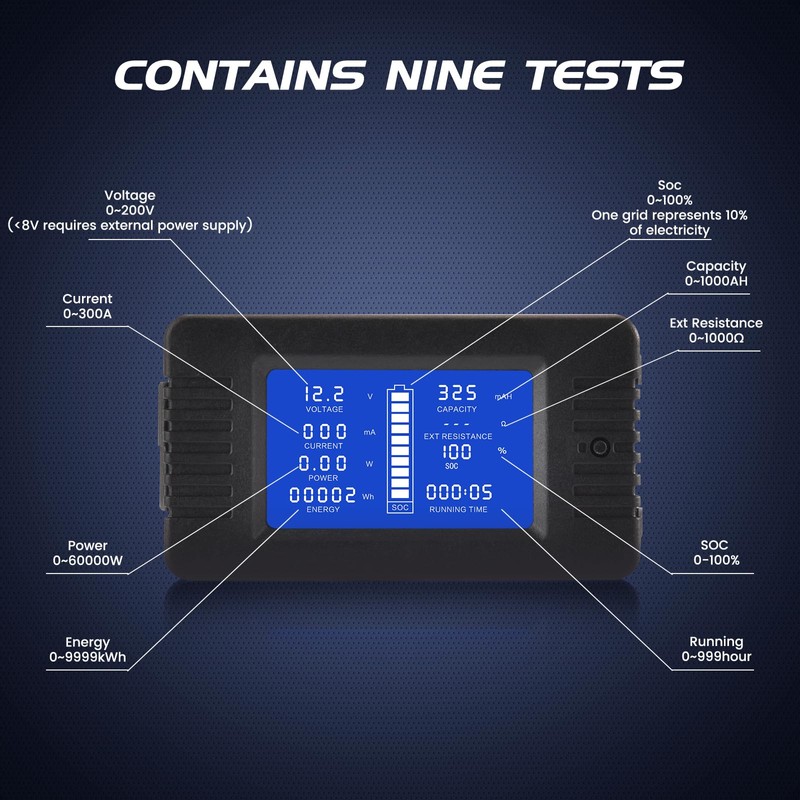 CGELE DC Multifunction Battery Monitor Meter with Shunt,0-200V,0-300A, LCD Display