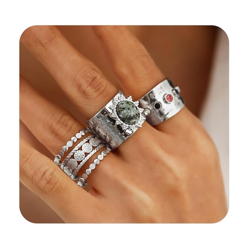 Dainty Wide Band Ring Set of 3 for Women Adjustable