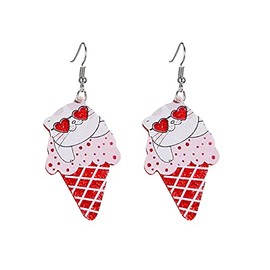 Cute Valentine's Day Love Heart Hook Hoop Earrings Acrylic Cat Ladybug Goblin Pet Animal Drop Dangle Earring for Women Glitter Jewelry Gifts (Cat)
