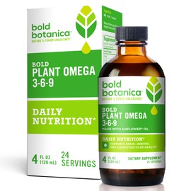 Bold Botanica Plant Vegan Omega 3-6-9 with Ahiflower Oil, Omega 3 Liquid Supplement for Women & Men, Plant-Based Omegas for Brain & Immune Health, Better Than Flax, Fish Free, Sugar-Free, 4 fl oz
