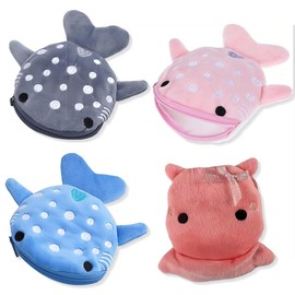 ZEPIQOR 4 Pieces Shark Coin Purse Mini Sweet Purses Small Cartoon Coin Bag Funny Zipper Cosmetic Bag Headphone Purse Small Items Bags for Women Shark Purse