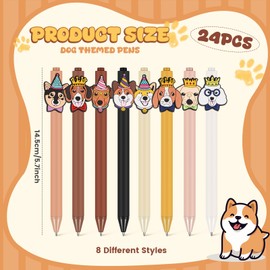 Engrowtic 24 Pcs Cute Animal Pens Cartoon Pens Funny Pen Writing Kawaii Ballpoint Pens Retractable Black Ink Pens Birthday Party Gifts for Kids Students Office Supplies School Stationery (Dog)