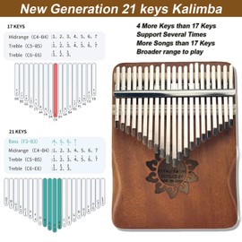 Kalimba 21 Keys Mahogany Marimba Instrument Thumb Piano Portable Mbira Sanza Finger Piano with Learning Instructions Tuning Hammer for Music Lovers Children Adults Beginners