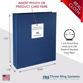 Three Ring Systems Presentation Window Binder - Cloth 3 Ring Binder 1 Inch - Dove Gray Linen