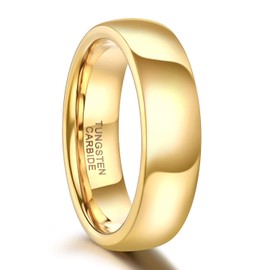 SHINYSO 6mm Tungsten Mens Wedding Ring Band Plain Dome High Polished Gold Comfort Fit Size8