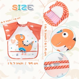 R HORSE 5Pcs Short Sleeved Bib for Baby Toddlers Waterproof Sleeved Bib with Crumb Capacity Pocket Animals Baby Bib Infants Feeding Bib with Deer Flamingo Lion Pattern for Baby Shower Age 0-36 months