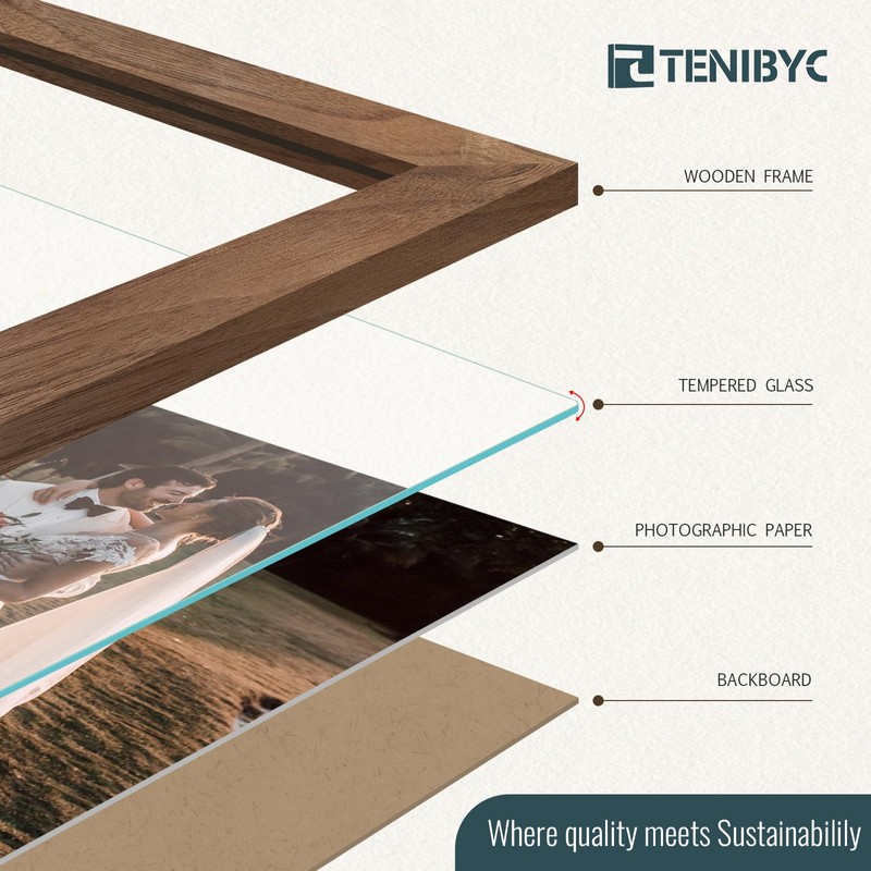 TENIBYC 12x18 Frame Set of 4, Brown Grain, Walnut Wood