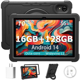Tablet 10 Inch Android 14 Tablet, 16GB RAM 128GB ROM, 1TB Expansion, Octa-core, Large Capacity Battery, 5MP + 8MP Dual Camera, 5G/2.4G WiFi, Bluetooth 5.0, GPS, Drop-Proof Case - Black (Black)