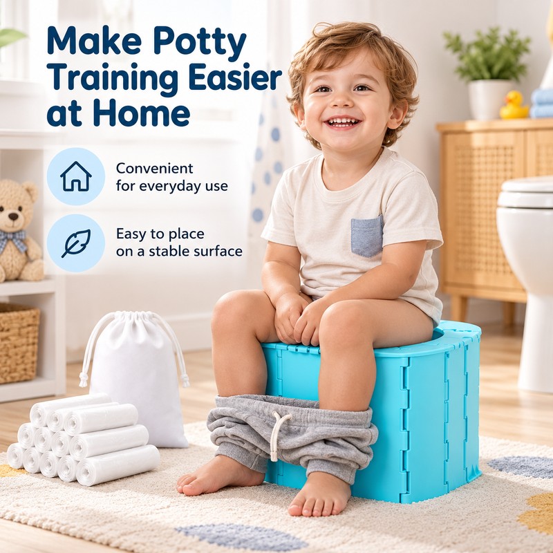 Foldable Portable Potty for Toddlers – Compact Blue ABS Plastic