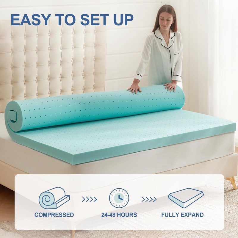 Eiayeebil 2 Inch Memory Foam Mattress Topper Twin, Mattress Pad