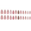 24Pcs Flower Press on Nails Medium Almond Fake Nails Cherry