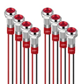 GUUZI 8 x 6 mm Voyant LED 220-230 V Signal Lumineux étanche Panneau Métallique Voyant LED Mounting on Panneau Tête Plate Avec Fils Coque Argentée (Rouge)