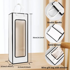 Cyblinia 20 Pack Kraft Paper Wine Bags with Window Wine Gift Bags 14.2 x 4.9 x 3.4 Inch Wine Bottle Bags with Handles Shopping Bags for Christmas, Birthday,Wedding