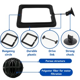 Turtle Feeding Ring for Fish Tank and 4pcs Nitrifying Balls Set, Float Fish Food Holder and Aquatic Toys for Turtles Tortoise Goldfish Guppy Koi Puffer, Aquatic Turtle Tank Accessories (Black Square)