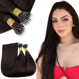 RUNATURE Nanoring Extensions Real Hair Brown 60 cm Long Hair Extensions Real Hair Nanoring Dark Brown Real Hair Nanoring Extensions 1 g 50s Straight Real Hair Colour #2
