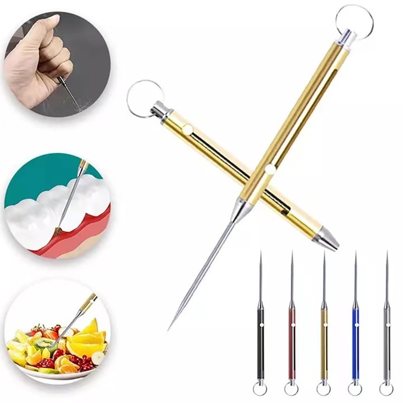 Set of 2 Telescopic Toothpick Holder Titanium Alloy Picnic Toothpick