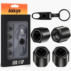Akkya Tire Valve Stem Caps Cover for Car Bike Bicycle Motorcycles Tractors Mountain Bikes Trucks Black Heart Metal Chrome Tire Air Pressure Covers Wheel Accessories Parts