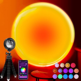 TANTUU Sunset Lamp Projector Multicolor Changing LED Projection Lamp,Switch Button and APP Control 360 Degree Rotation Sunlight Lamp for Photography, Bedroom, Party, Tiktok Live, Party,Room (APP)