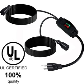 Makevivi 2 Way Extension Cord with On/Off Switch 3 Prong Outdoor Extension Cord Splitter, Heavy Duty Extension Cord with SJTW 14AWG 15A/125V and 18AWG 10A/125V(10 Ft, Black)