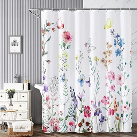REZAYMRS Floral Shower Curtain with 12 Hooks, 72''x72'' Waterproof Polyester Fabric Shower Curtains for Bathroom, Bathtubs Hotel Curtain, Machine Washable, Quick Dry (Colorful)