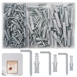 Amentalove Pack of 200 Screw Hooks, L-Shape 3 Sizes, Wall Hooks for Screws, L Hook Screws with Expansion Tube, White L Screw Hooks, Right Angle Metal Screw Hooks for Home, Workplace, Office