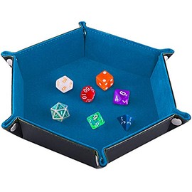 SIQUK Double Sided Dice Tray, Folding Hexagon PU Leather and Velvet Dice Holder for Dungeons and Dragons RPG Dice Gaming D&D and Other Table Games, Sky Blue
