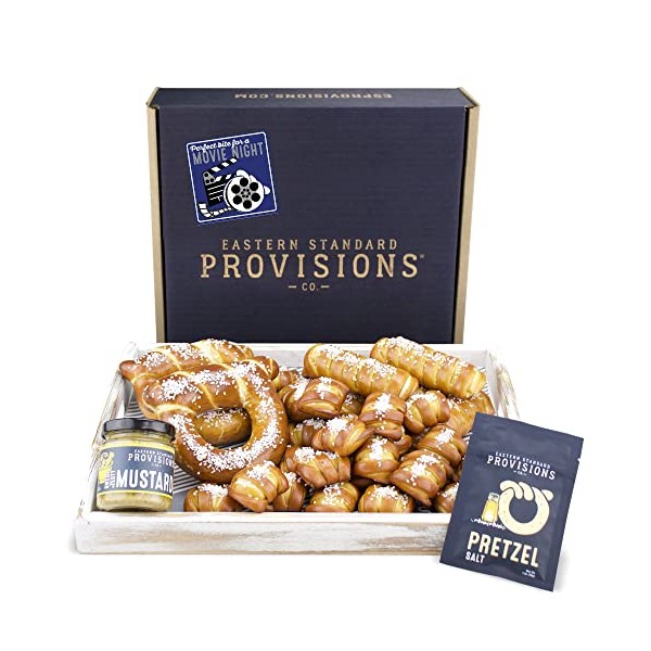 Eastern Standard Provisions Movie Night Snack Pack, Freshly Baked Meticulously Crafted Artisanal Soft Pretzel Snacks, Variety Pack with Gourmet Salt & Sauce