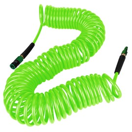 EADUTY Heavy Duty Polyurethane Recoil Air Hose 1/4 in x 50 ft, Lightweight, Flexible Compressor Hose with Universal Quick Coupler, Plug and Bend Restrictors, Green