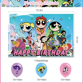 Girls of Powerpuff Birthday Party Backdrop Photo Background Cartoon Girls of Powerpuff Birthday Party Decorations Banner Cartoon Girl Theme Photography Backdrop