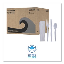 Boardwalk FKTNHWPSWH Four-Piece Cutlery Kit, Fork/Knife/Napkin/Teaspoon, Heavyweight, White, 250/CT