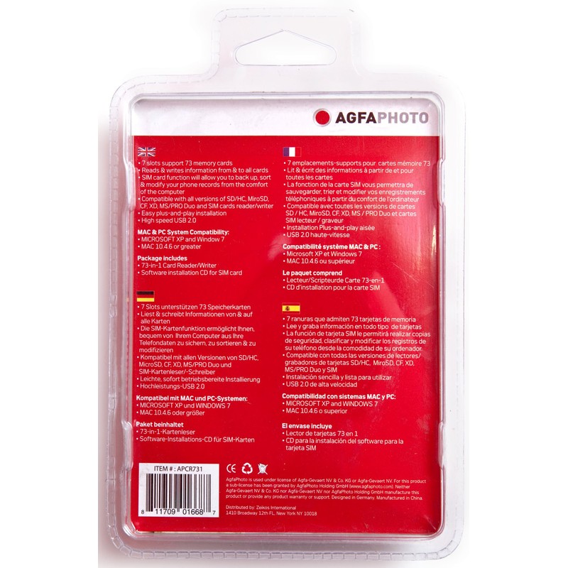 AGFA 73-in-1 Card Reader/Writer Compatible with All Versions of SD/HC,